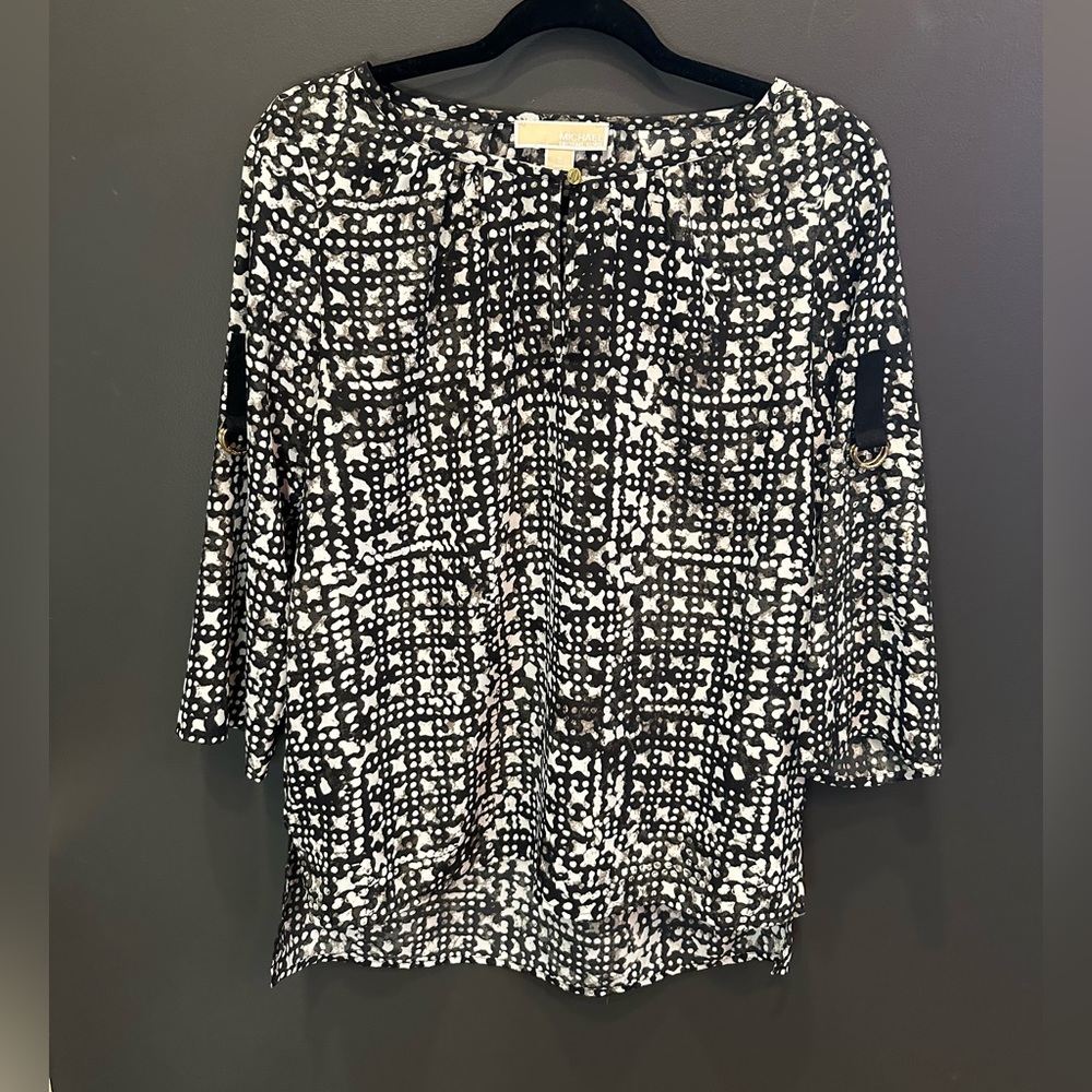 Michael Kors | Black and White Blouse | 3/4 Sleeve | Small